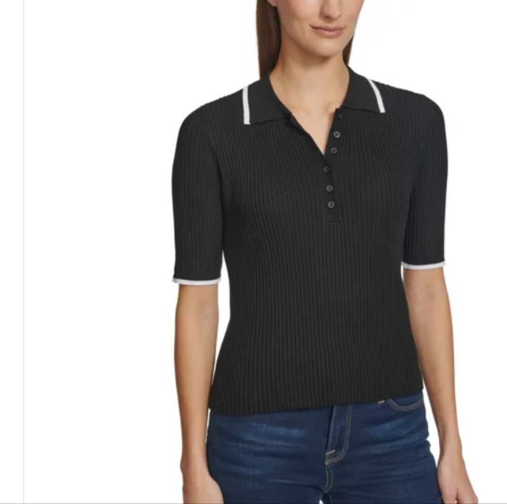 New! Calvin Klein Jeans Black Ribbed Polo Short Sleeve Shirt Size XS X-SMALL NWT